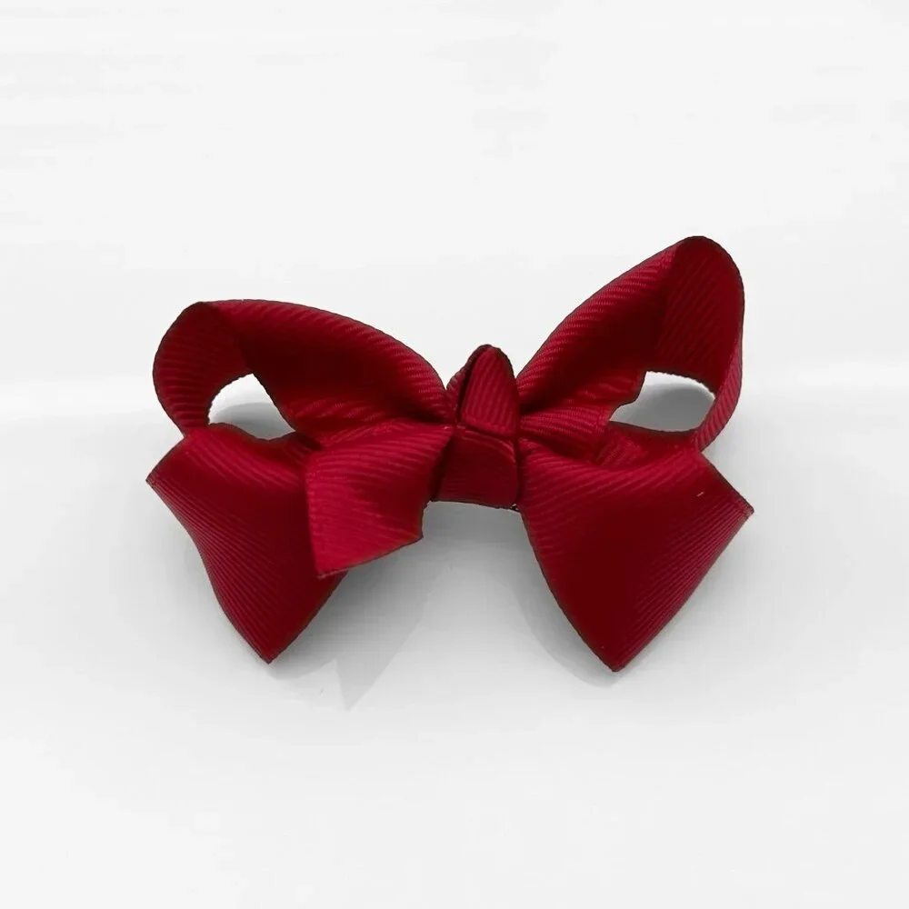 Set of 2 Pretty Girls Hair Bows Grosgrain Ribbon Hair Clips Accessory Burgundy